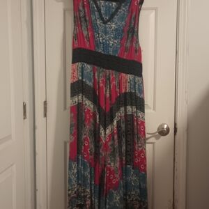 Bila Red and Blue Patterned Maxi Dress